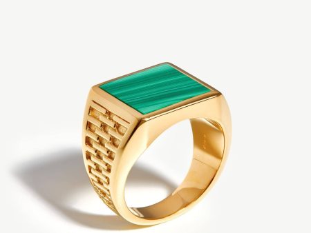 Fused Woven Gemstone Square Signet Ring | 18ct Gold Vermeil Malachite Online Hot Sale