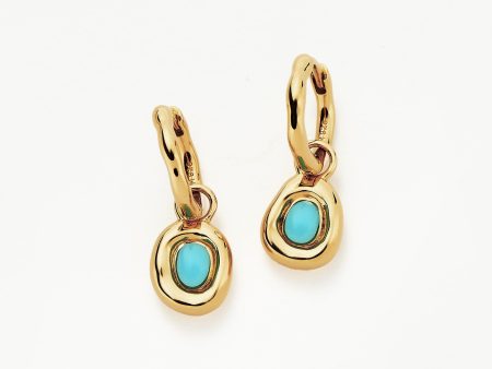 Molten Gemstone Doughnut Charm Mini Hoop Earrings | 18ct Gold Vermeil Turquoise Fashion