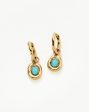 Molten Gemstone Doughnut Charm Mini Hoop Earrings | 18ct Gold Vermeil Turquoise Fashion