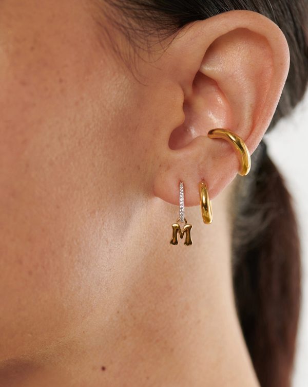 Initial Single Charm Hoop Earring - Initial M | 18ct Gold Vermeil Online now