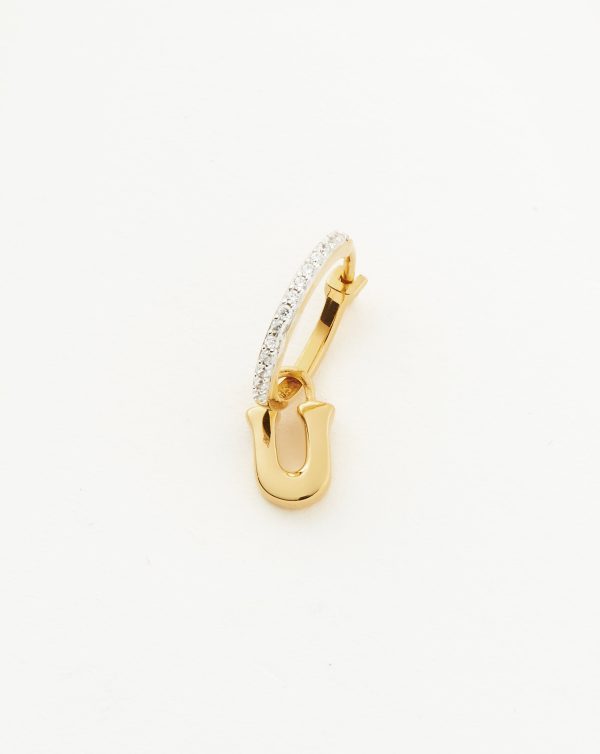 Initial Single Charm Hoop Earring - Initial U | 18ct Gold Vermeil Online Hot Sale