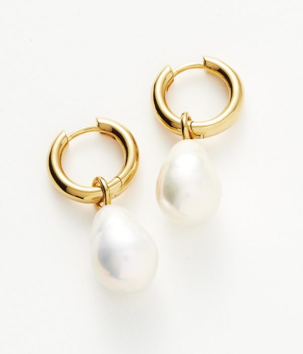 Baroque Pearl Drop Tunnel Mini Hoop Earrings | 18ct Gold Vermeil Pearl Discount