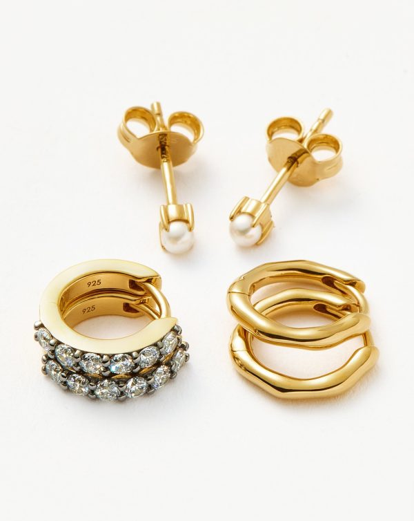 Pearl Mix & Match Charm Hoop Earring Set | 18ct Gold Vermeil Pearl Discount