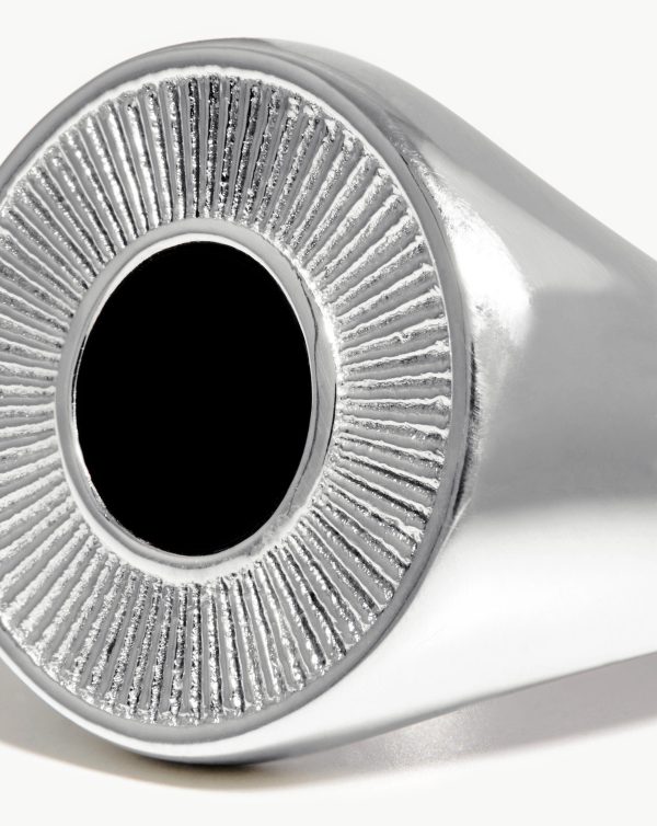 Fused Round Signet Ring | Sterling Silver Black Spinel Discount