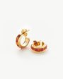 Hot Rox Gemstone Mini Hoop Earrings | 18ct Gold Vermeil Pink Quartz & Peach Chalcedony Fashion