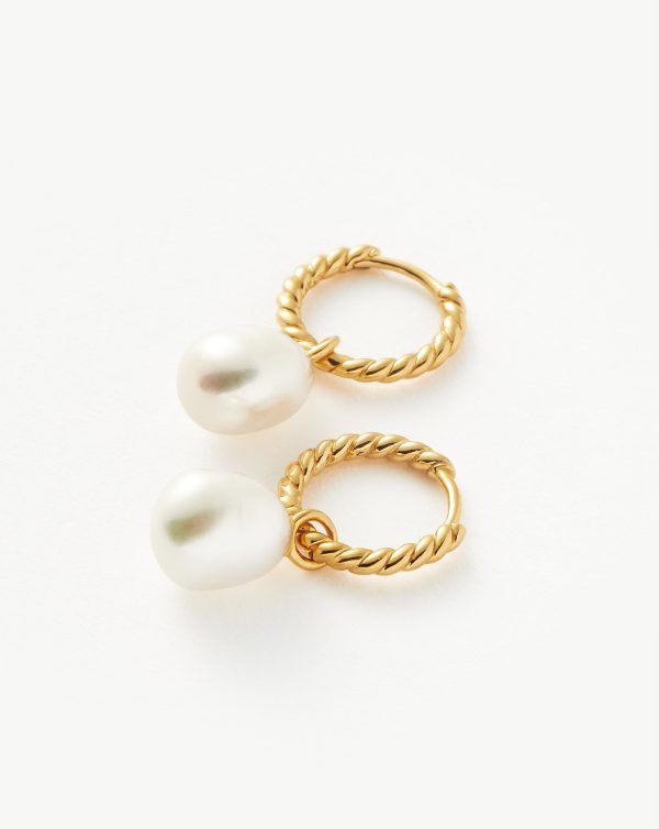 Pearl Twisted Small Drop Hoop Earrings | Gold Plated Vermeil Pearl For Discount