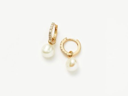 Fine Diamond & Pearl Charm Hoop Earrings | 14ct Solid Gold Pearl & Diamond Online