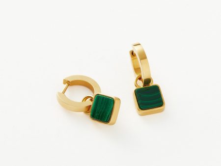 Lucy Williams Square Malachite Charm Hoop Earrings  | 18ct Gold Vermeil Malachite For Cheap