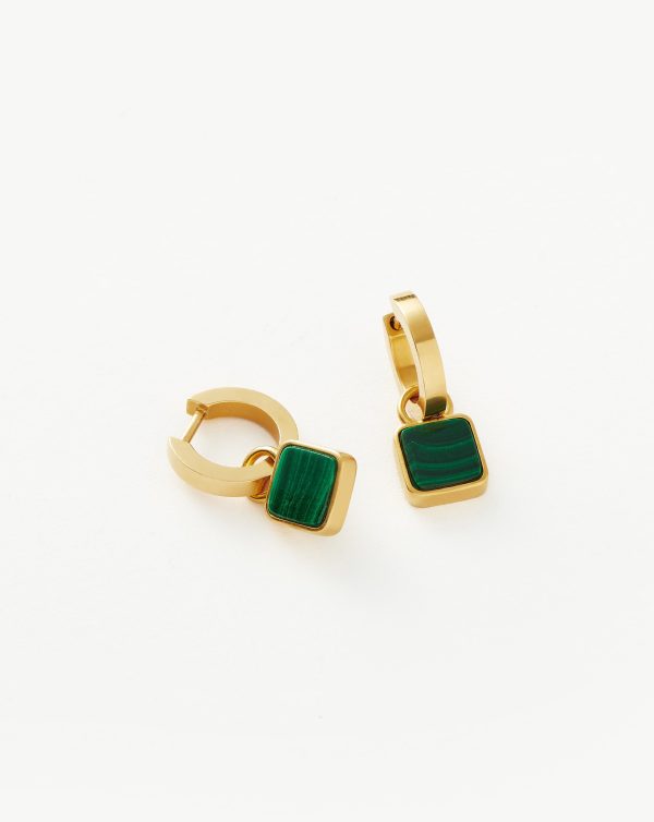 Lucy Williams Square Malachite Charm Hoop Earrings  | 18ct Gold Vermeil Malachite For Cheap