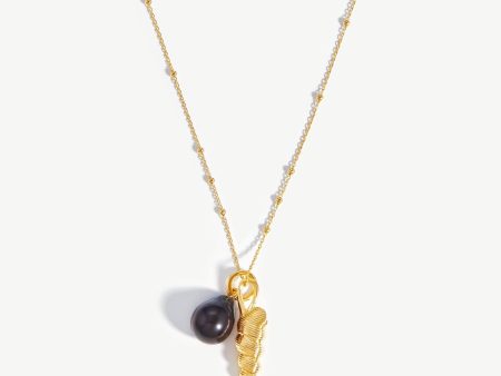 Baroque Pearl & Spiral Shell Pendant Necklace | 18ct Gold Plated Grey Pearl Online Sale