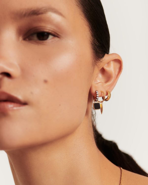 Lucy Williams Square Black Onyx Charm Hoop Earrings  | 18ct Gold Vermeil Black Onyx Online