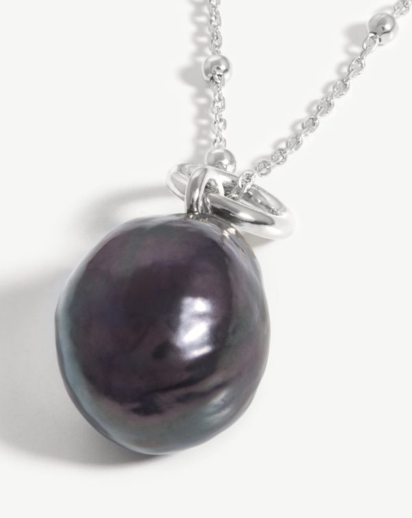 Baroque Pearl Chain Necklace | Sterling Silver Grey Pearl For Sale