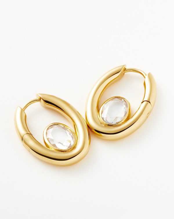 Oval Stone Small Hoop Earrings | 18ct Gold Vermeil Cubic Zirconia Online now