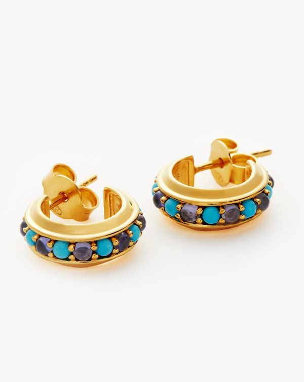 Hot Rox Gemstone Mini Hoop Earrings | 18ct Gold Vermeil Turquoise & Iolite Online