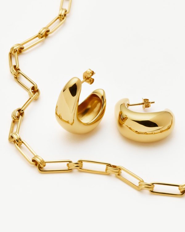 Dome Hoop Earrings & Chain Necklace Set | 18ct Gold Plated Online Hot Sale