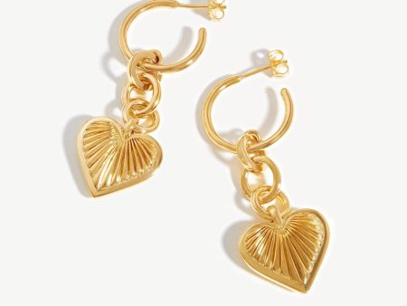 Ridge Heart Drop Hoop Earrings | 18ct Gold Plated Online now