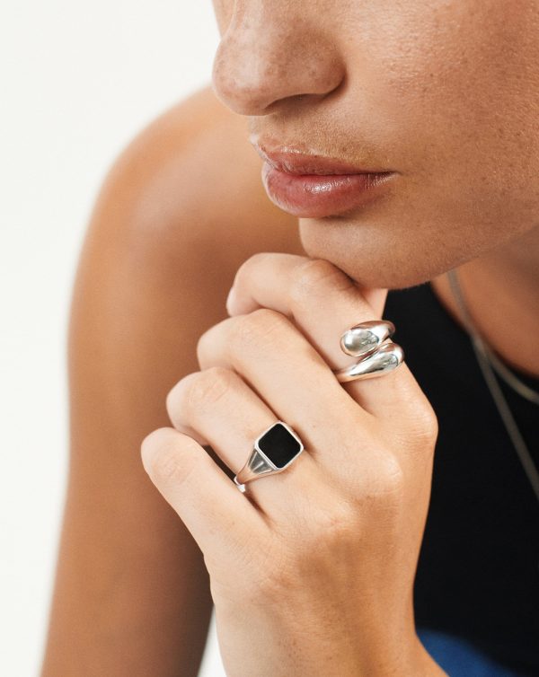 Lucy Williams Square Signet Ring | Sterling Silver Black Spinel on Sale