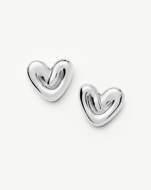 Puffy Heart Oversized Stud Earrings | Silver Plated Online