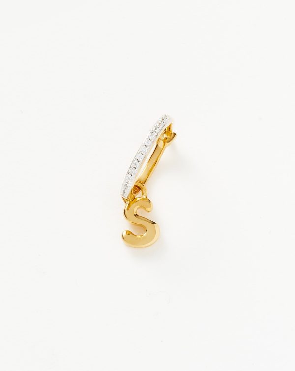 Initial Single Charm Hoop Earring - Initial S | 18ct Gold Vermeil Online now