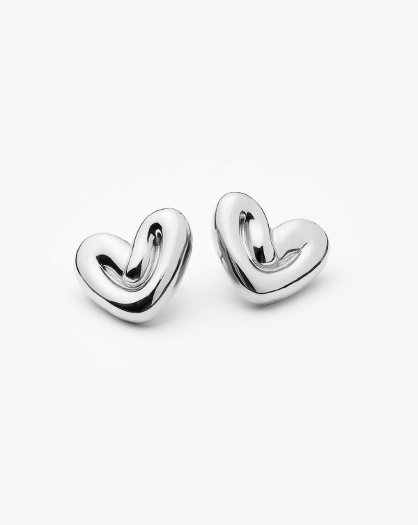 Puffy Heart Oversized Stud Earrings | Silver Plated Online