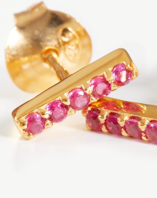 Pave Bar Stud Earrings | 18ct Gold Vermeil Pink Pave on Sale