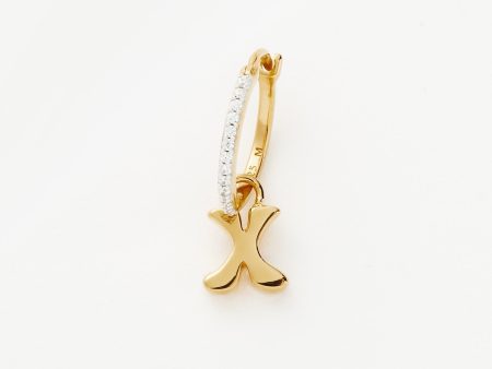 Initial Single Charm Hoop Earring - Initial X | 18ct Gold Vermeil Online