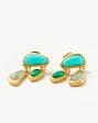 Molten Gemstone Floating Charm Stud Earrings | 18ct Gold Plated Chalcedony & Turquoise & Aquamarine Fashion