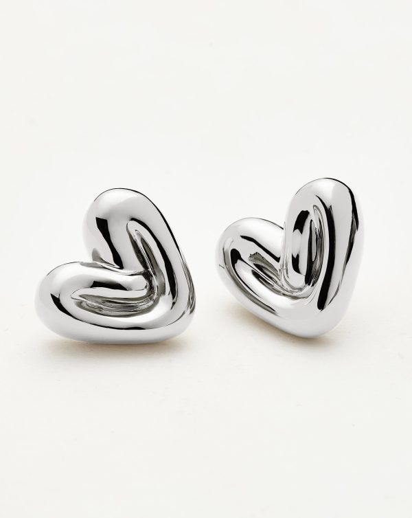 Puffy Heart Stud Earrings | Sterling Silver Plated Hot on Sale