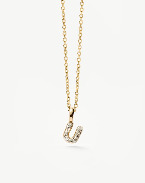 Fine Diamond Initial Mini Pendant Necklace - U | 14ct Solid Yellow Gold Plated Diamond Fashion