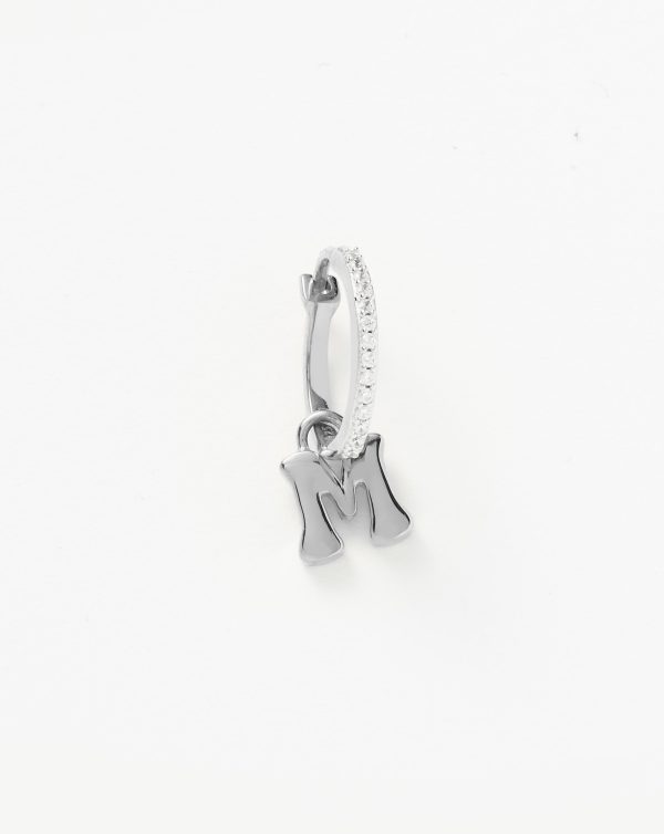 Initial Single Charm Hoop Earring  - Initial M | Sterling Silver Online