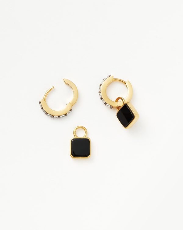 Lucy Williams Square Black Onyx Charm Hoop Earrings  | 18ct Gold Vermeil Black Onyx Online