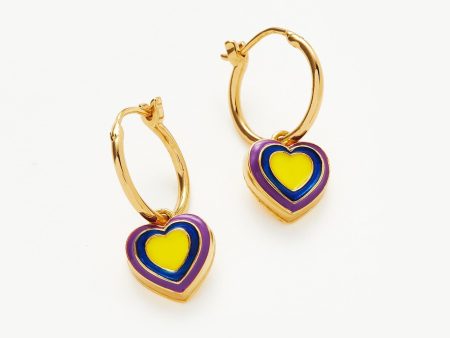 Good Vibes Enamel Heart Mini Charm Hoop Earrings | 18ct Gold Vermeil Purple & Lemon Yellow Online Hot Sale