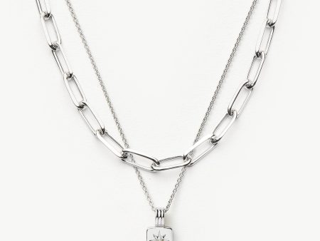 Star Ridge & Paperclip Chain Necklace Set | Silver Plated Cubic Zirconia For Cheap