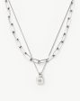 Star Ridge & Paperclip Chain Necklace Set | Silver Plated Cubic Zirconia For Cheap