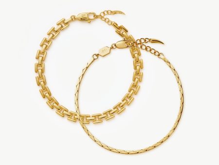 Timepiece & Snake Chain Bracelet Set | 18ct Gold Plated Sale