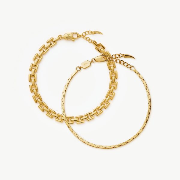 Timepiece & Snake Chain Bracelet Set | 18ct Gold Plated Sale