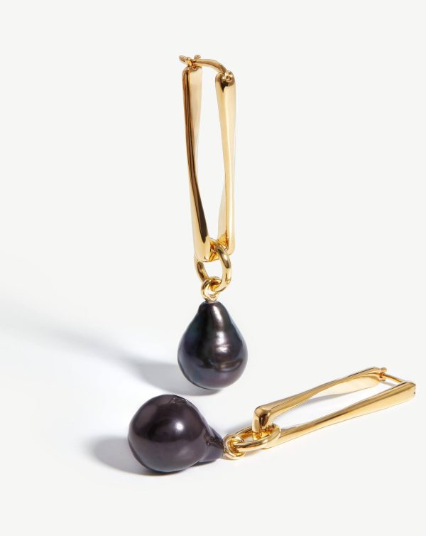 Baroque Pearl Twisted Drop Earrings | 18ct Gold Plated Grey Pearl Fashion