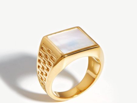 Fused Woven Gemstone Square Signet Ring | 18ct Gold Vermeil Mother of Pearl Online Sale