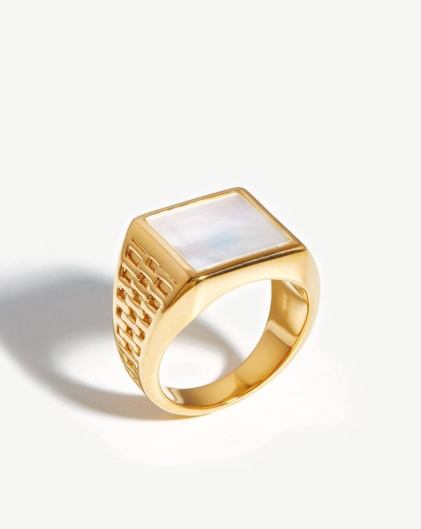 Fused Woven Gemstone Square Signet Ring | 18ct Gold Vermeil Mother of Pearl Online Sale