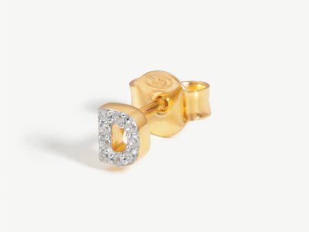 Pave Initial Single Stud Earring - Initial D | 18ct Gold Vermeil Cubic Zirconia on Sale