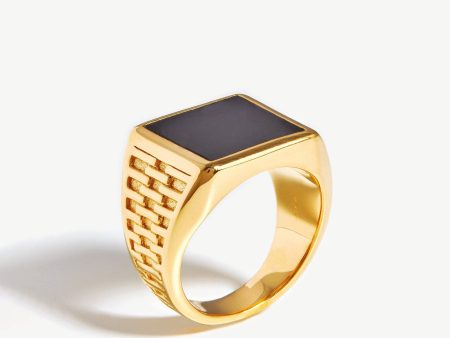 Fused Woven Gemstone Square Signet Ring | 18ct Gold Vermeil Black Onyx Hot on Sale