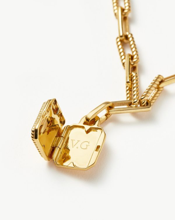 Engravable Square Locket Chain Necklace | 18ct Gold Plated Rainbow Moonstone Fashion