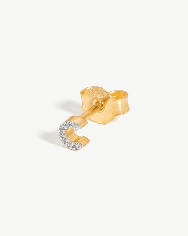 Pave Initial Single Stud Earring - Initial C | 18ct Gold Vermeil Cubic Zirconia Online now