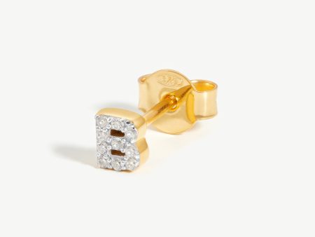 Pave Initial Single Stud Earring - Initial B | 18ct Gold Vermeil Cubic Zirconia For Cheap