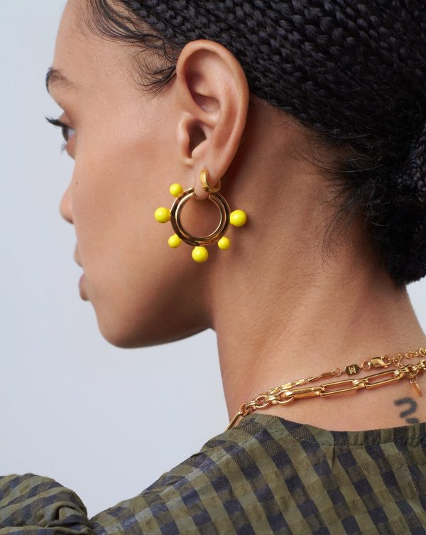 Good Vibes Neon Enamel Sphere Large Hoop Earrings | 18ct Gold Plated Lemon Yellow Hot on Sale