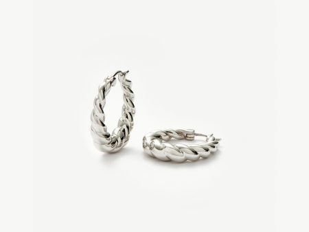 Twisted Tidal Medium Hoop Earrings | Rhodium Plating on Brass For Sale