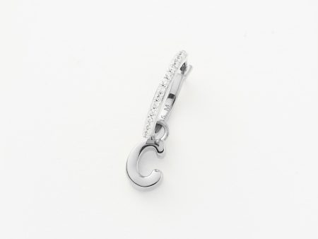 Initial Single Charm Hoop Earring  - Initial C | Sterling Silver Sale