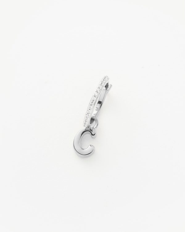 Initial Single Charm Hoop Earring  - Initial C | Sterling Silver Sale