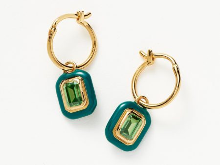 Enamel & Stone Charm Mini Hoop Earrings | 18ct Gold Vermeil Green Cubic Zirconia Cheap