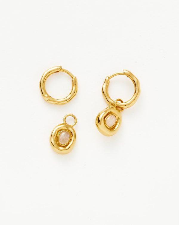 Molten Gemstone Doughnut Charm Mini Hoop Earrings | 18ct Gold Vermeil Rainbow Moonstone Online